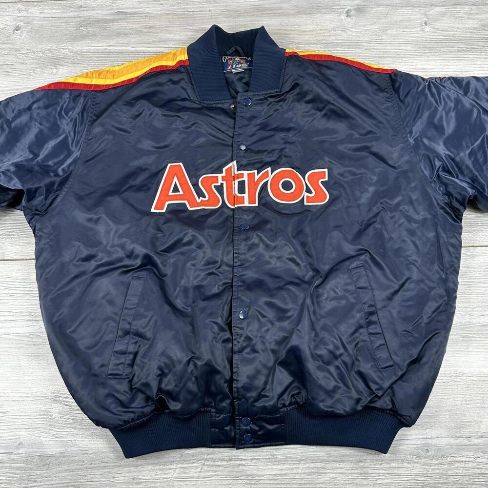 Houston Astros Satin Jacket Men 3XL Blue Red Striped Retro Majestic Cooperstown - Picture 2 of 10